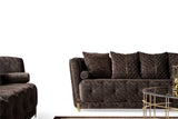 Close-up of brown chenille upholstery on Elit Chair