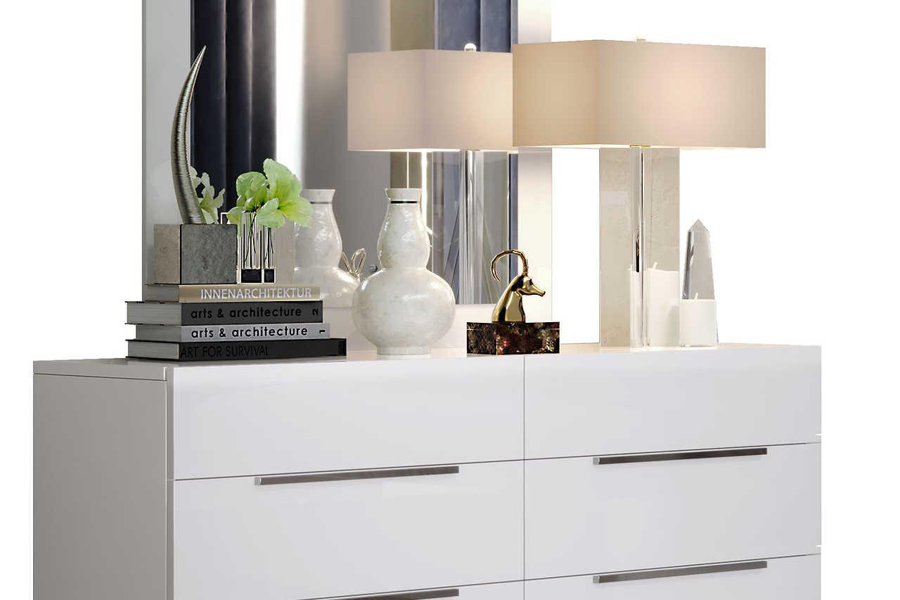 Opened drawer of premium white solid wood chest