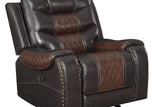Phoenix 3-piece brown faux leather reclining set close-up of cupholders