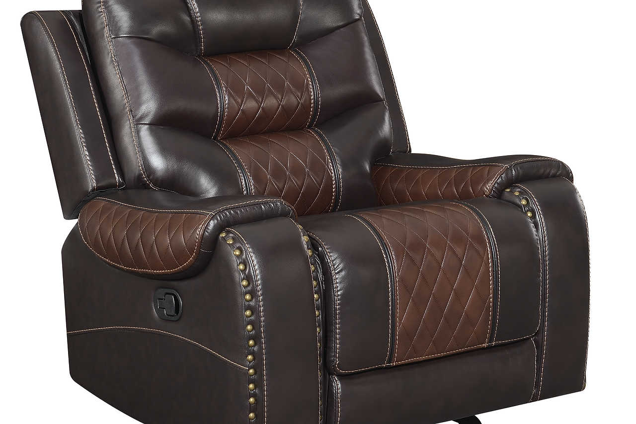 Phoenix 3-piece brown faux leather reclining set close-up of cupholders