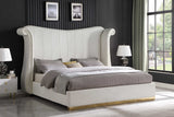 Luna Cream Velvet Upholstered Wingback Platform Queen Bed front view