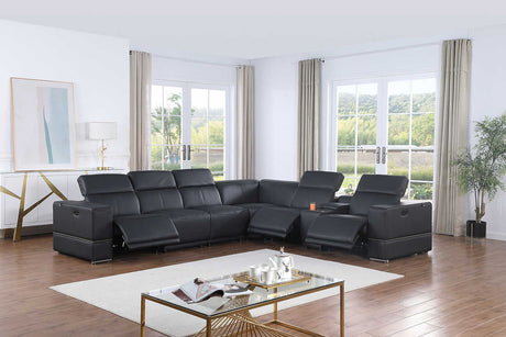 Franco dark navy sectional front view showing power recliners