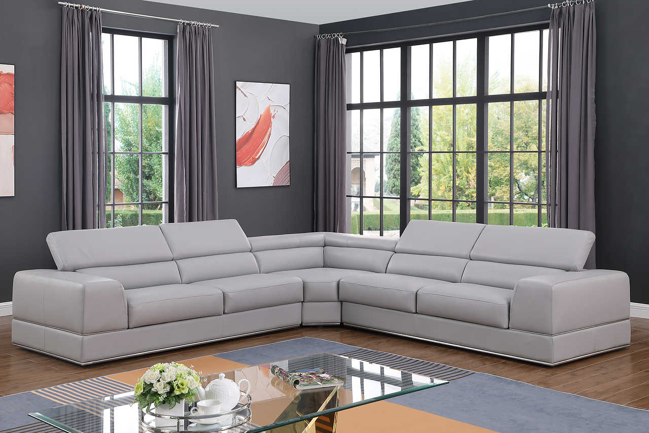 main view of Pella Light Grey Leather Sectional sectional sofa