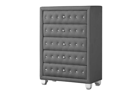 Olivia Grey Chest front view showing all five drawers
