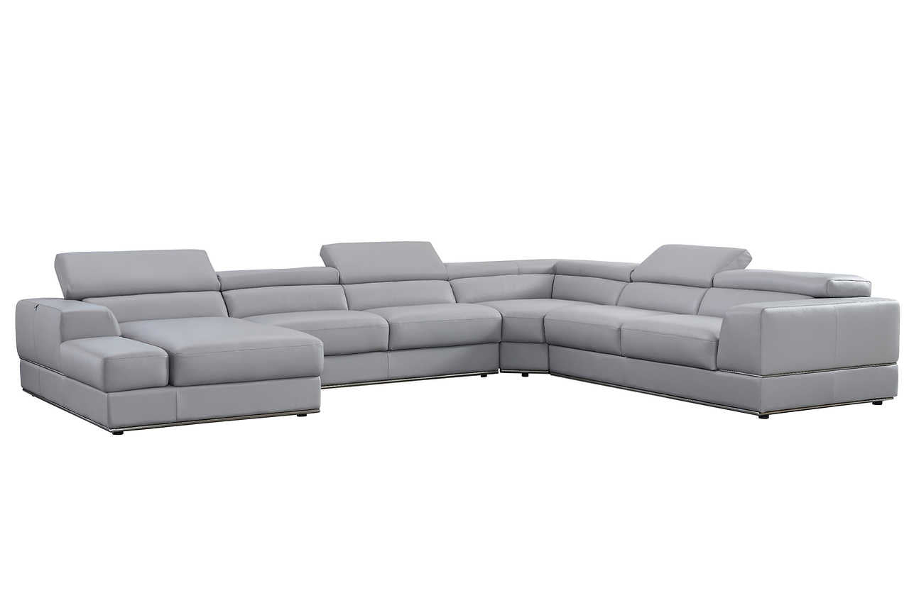 Room ambiance with Pella Light Gray Leather LAF sectional sofa