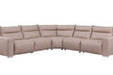 Close-up of beige Italian leather upholstery on Sierra sectional