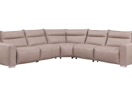 Close-up of beige Italian leather upholstery on Sierra sectional