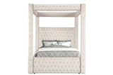 Mansion Beige Upholstered Tufted Canopy Platform Queen Bed