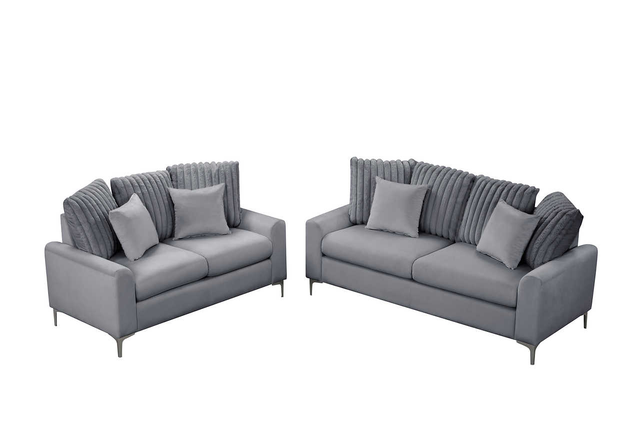 Elina Gray Velvet loveseat side view