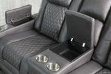 Power outlet and USB plug on armrest of sofa