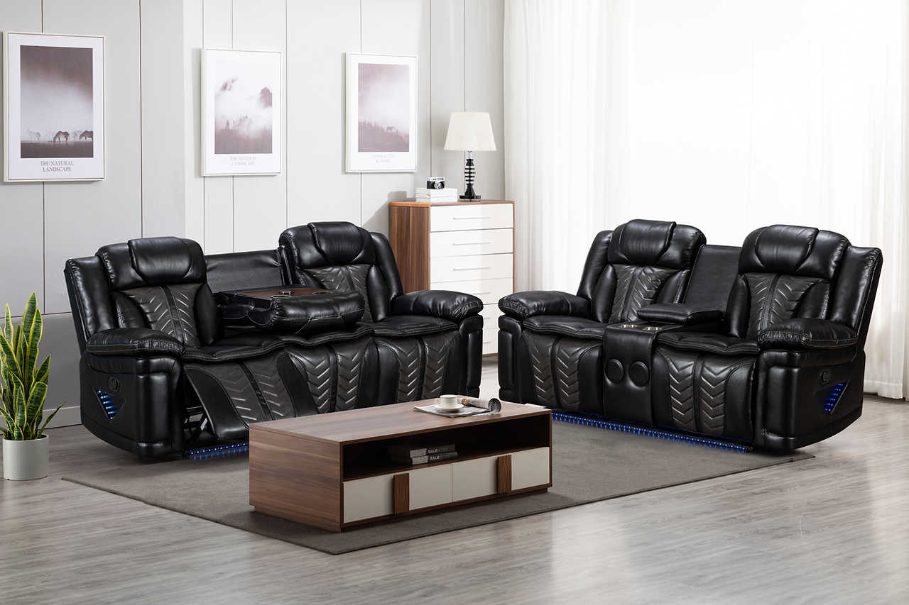 Prime Time Black Air Leather 3-Piece Reclining Set