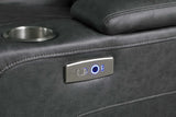 Full set shot of ash grey microfiber power reclining sofa and loveseat