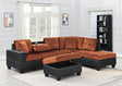 Front view of Grand Parkway light brown velvet sectional sofa with storage ottoman