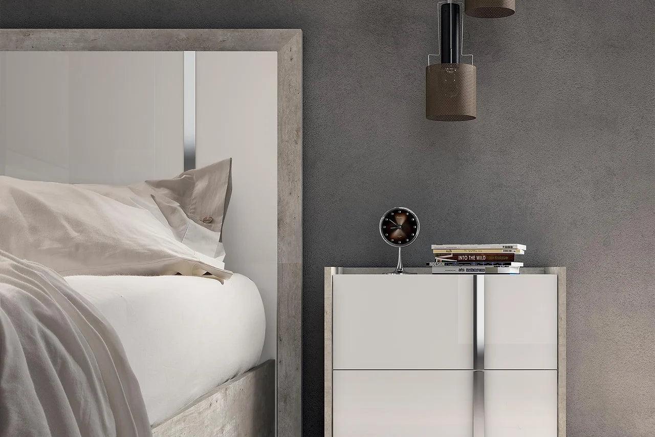 side view of Treviso White Grey Panel Bedroom Set bed