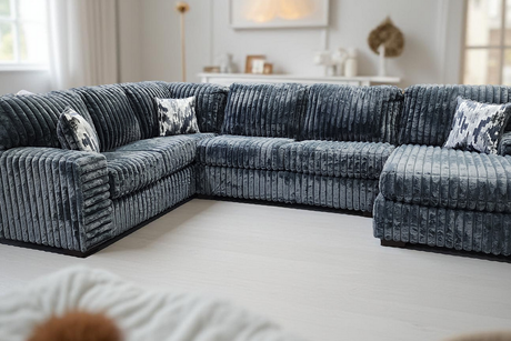 Austin Gray 3-Piece Sectional sofa main view in grey fabric upholstery