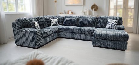 Austin Charcoal 3-Piece Sectional Sofa, front angle showing fabric and sectional arrangement