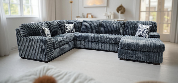 Austin Charcoal 3-Piece Sectional Sofa, front angle showing fabric and sectional arrangement