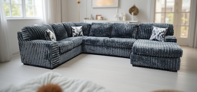 Austin Charcoal 3-Piece Sectional Sofa, front angle showing fabric and sectional arrangement