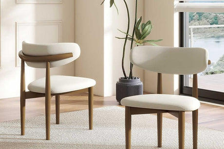 Ash Cream Dining Chair angled view showing credit walnut ash wood frame and cream upholstery