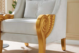 Throne White 62.5 inch tall accent chair back view showing gold accents