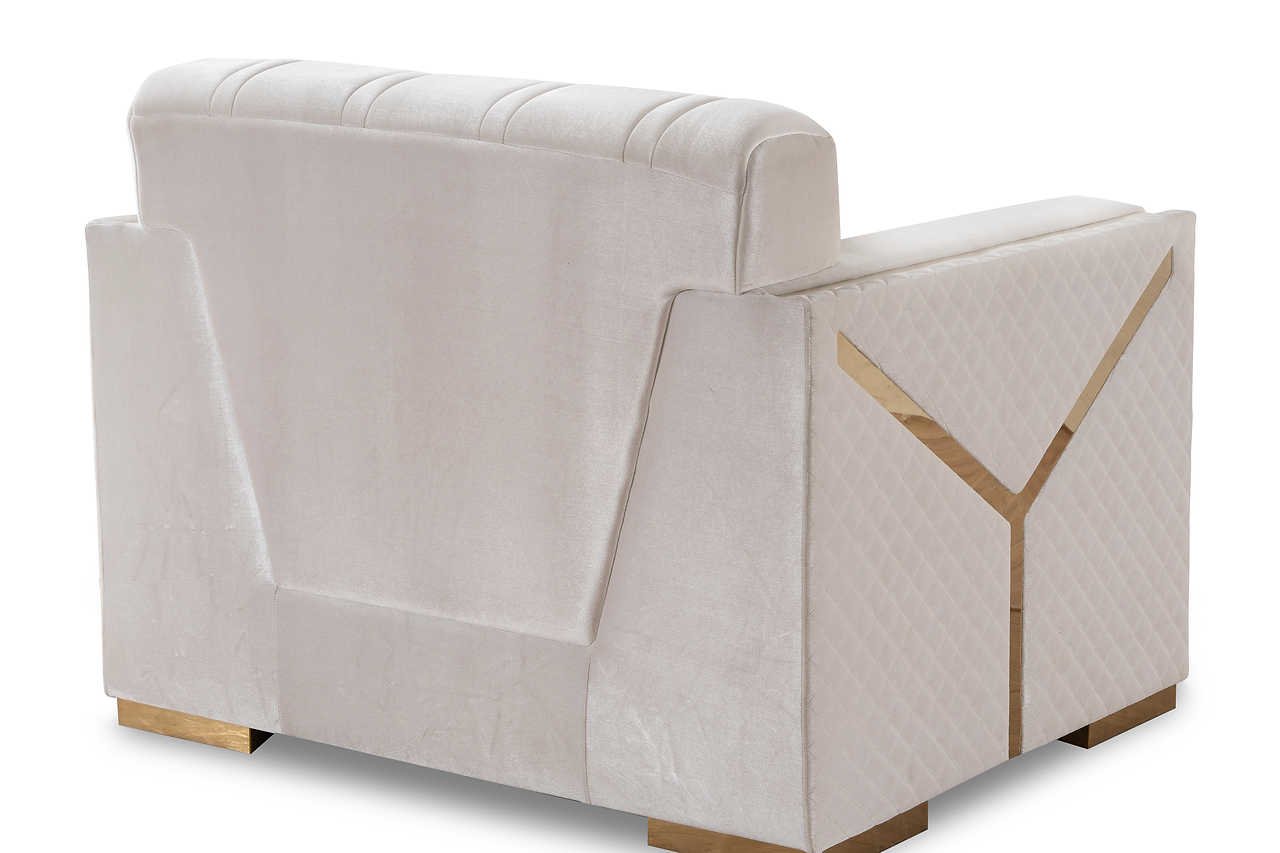 Hilena living room set side angle showing gold accents