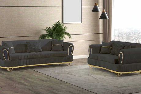 Kelebek Grey Velvet Sofa and Loveseat Set main front view