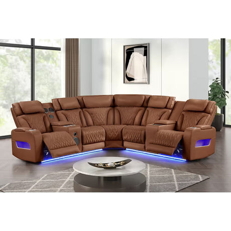 Skyline Brown Caramel power reclining sectional sofa front view