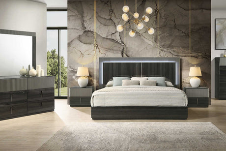 Raven Dark Gray LED Panel Bedroom Set main view of bed