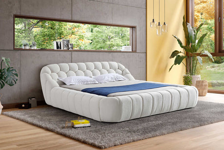 Bubbles King Platform Bed side angle showing white upholstery