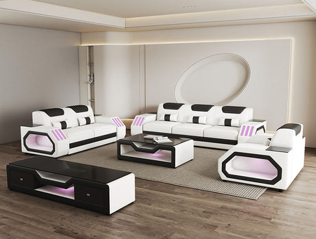 Matrix white and black faux leather living room sofa from front angle