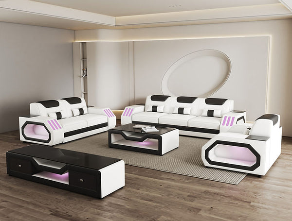 Matrix white and black faux leather living room sofa from front angle