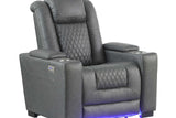 Drop down table with LED lights on sofa armrest