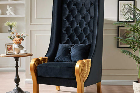 Throne Black Accent Chair side view with gold accents