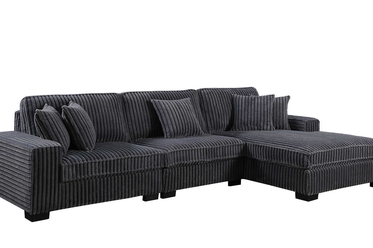 Close-up detail of Comfy II Grey 3-Piece Sectional Sofa upholstery and hardware