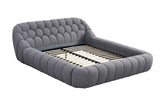 Bubbles gray upholstered platform king bed close-up of fabric texture
