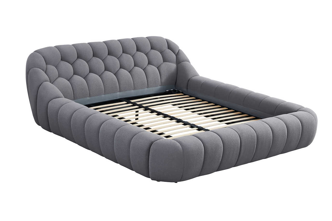 Close-up of grey Teddy C-07 upholstery on Bubbles queen bed