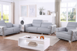 Hexor light blue Italian leather sofa angled view
