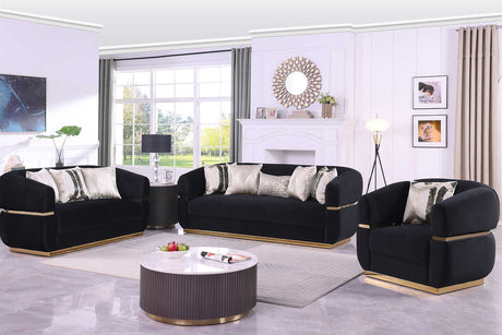 Carmela black velvet living room set main front view