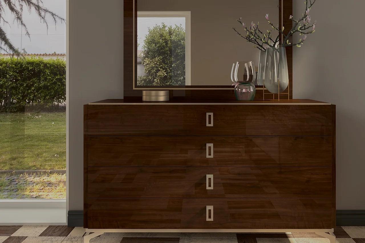 Top surface of Eva Brown solid wood nightstand with decor