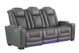 Power reclining grey microfiber recliner side view
