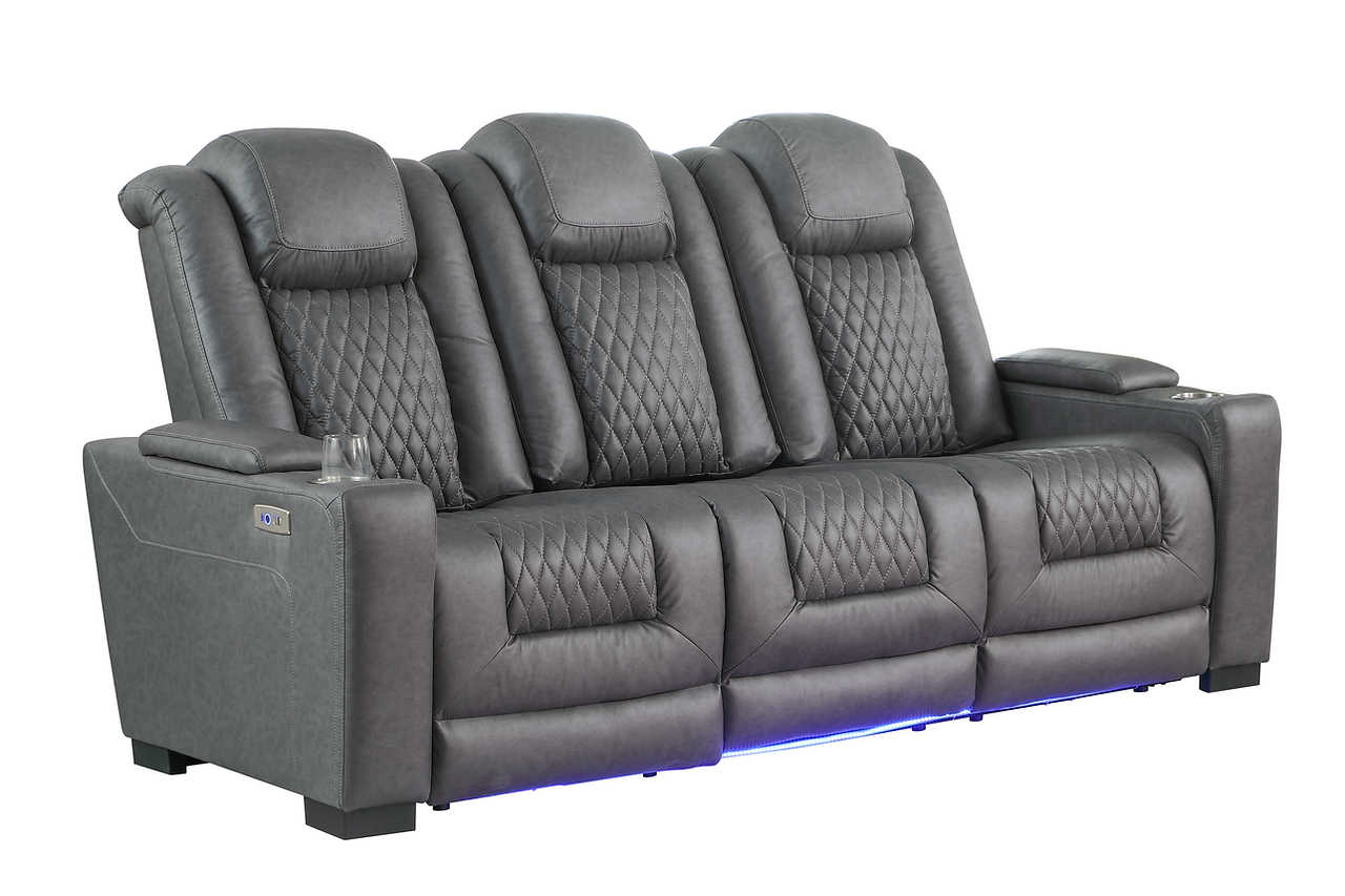 Power reclining grey microfiber recliner side view