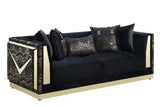 Side view of Monaco Black Velvet Sofa and Loveseat