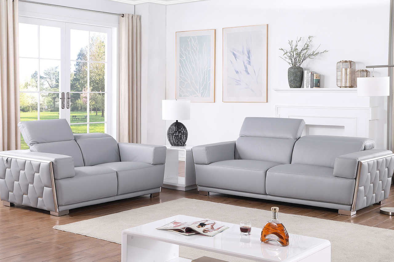 Hexor light blue Italian leather loveseat front view