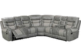 Phoenix II grey upholstered reclining sectional sofa front right view