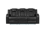 Eclipse black air leather power reclining loveseat with console