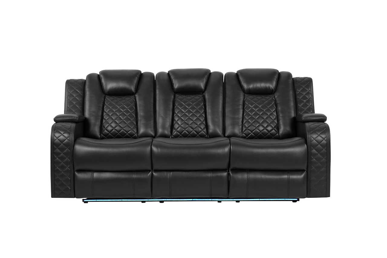 Eclipse black air leather power reclining loveseat with console