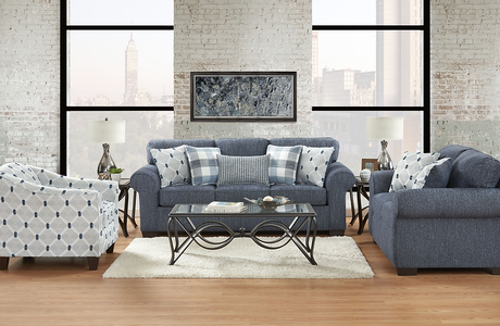 Front view of Bellhaven Indigo 2-Piece Living Room Set showing sofa and loveseat upholstery
