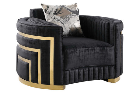 Straight front view of Minerva Black Velvet Living Room Set
