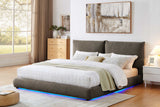 Close-up of fabric upholstery and LED lighting on Zima bed