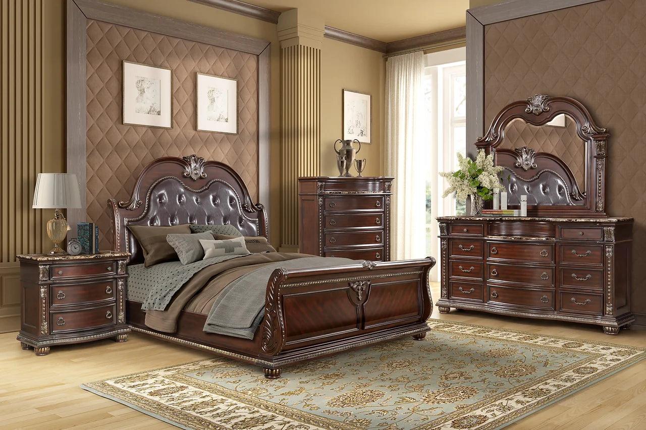 Castlefield Cocoa Bean Faux Leather Tufted Sleigh Bed main view